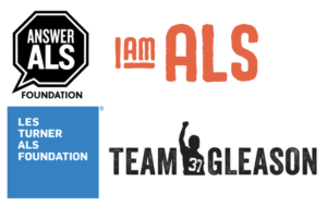 Logos for Answer ALS Foundation, I AM ALS, Les Turner ALS Foundation, and Team Gleason